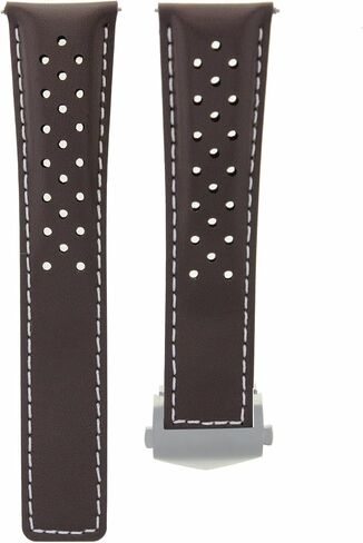 Ewatchparts Leather Watch Band Strap Clasp 20mm Compatible With Tag Heuer Carrera Brown With White Stitching Perforated in Saudi Arabia
