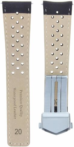 Ewatchparts Leather Watch Band Strap Clasp 20mm Compatible With Tag Heuer Carrera Brown With White Stitching Perforated in Saudi Arabia