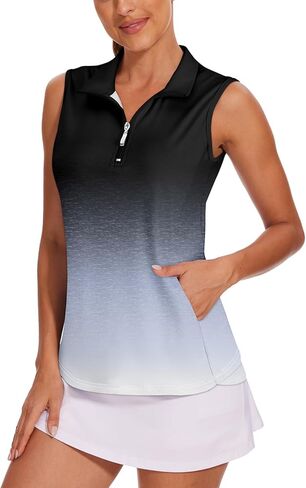 Tanst Sky Women's Sleeveless Golf Shirt Quick Dry Zip Up Workout Tennis Tops with Pockets in Kuwait
