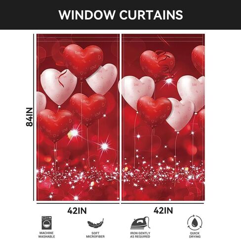 82 × 84 بوصة ستائر عيد الحب لغرفة المعيشة بالون الحب الأحمر نافذة ستارة قضيب الجيب ديكور المنزل غرفة النوم المطبخ المكتب نافذة الديكور الستائر in Saudi Arabia