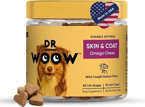 زيت سمك السلمون البري من أوميغا ألاسكا 90 قيراطًا ناعمًا للمضغ للكلاب - مضاد للحكة والمعطف + دعم الحساسية، مع عشب البحر والبيوتين والفيتامينات والزنك - يساعد على حكة الجلد وحساسية الكلاب وقد يقلل من تساقط الشعر in Kuwait