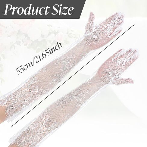 Grevosea Women's Long Lace Floral Gloves, Bridal Wedding Gloves Sheer Mesh Tulle Elbow Length Opera Party Costume Glove Elegant Satin Stretchy Glove for Wedding Tea Party Cosplay Formal Event in Saudi Arabia