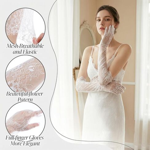 Grevosea Women's Long Lace Floral Gloves, Bridal Wedding Gloves Sheer Mesh Tulle Elbow Length Opera Party Costume Glove Elegant Satin Stretchy Glove for Wedding Tea Party Cosplay Formal Event in Saudi Arabia