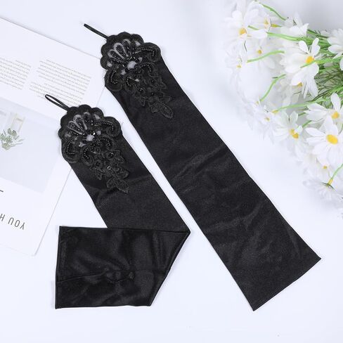 Long Black Fingerless Gloves Flappers-Gloves Black Long Gloves Opera Satin-Gloves 1920s Flapper Glove Satin Glove for Evening Party Wedding Cosplay in Saudi Arabia