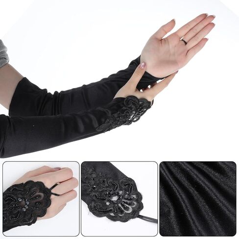 Long Black Fingerless Gloves Flappers-Gloves Black Long Gloves Opera Satin-Gloves 1920s Flapper Glove Satin Glove for Evening Party Wedding Cosplay in Saudi Arabia