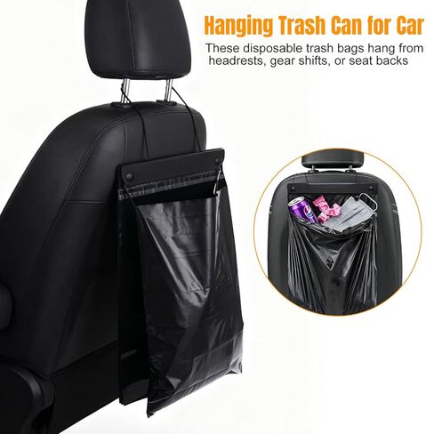 أكياس قمامة السيارة للاستعمال مرة واحدة معلقة، مقاومة للتسرب، مقاومة للرائحة، أكياس قمامة كبيرة للسيارات بسعة 2 جالون للشاحنات، سيارات الدفع الرباعي، المركبات الترفيهية، المركبات (أسود، عدد 10) in Kuwait