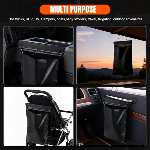 أكياس قمامة السيارة للاستعمال مرة واحدة معلقة، مقاومة للتسرب، مقاومة للرائحة، أكياس قمامة كبيرة للسيارات بسعة 2 جالون للشاحنات، سيارات الدفع الرباعي، المركبات الترفيهية، المركبات (أسود، عدد 10) in Kuwait