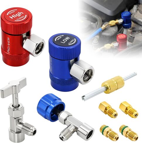 R1234yf Adapter Quick Couplers Set for R1234yf Refrigerant, Self-Sealing Can Tap & Valve Core Remover Kit, High & Low Side R1234yf Adapter for 1/4" & 1/2" HVAC Charging Hoses in Saudi Arabia