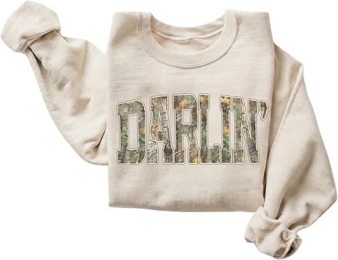 FITIN Unisex Darlin’ Camo Sweatshirt for Women – Western Country Graphic Crewneck Camouflage Southern Pullover in Kuwait