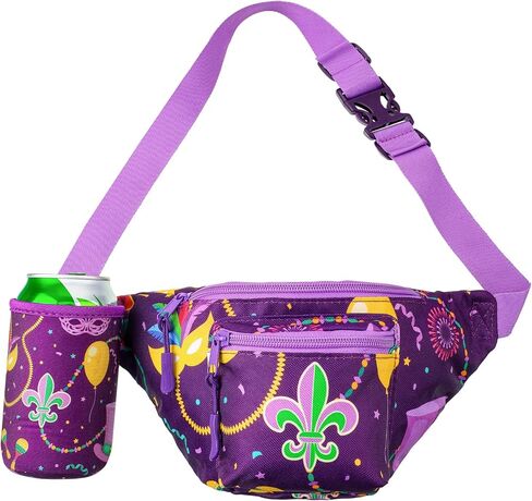 Reginary Mardi Gras Fanny Pack with Drink Holder Waist Bag for Men Women Purple Waist Pack Carnival Accessories Party Favor in Saudi Arabia