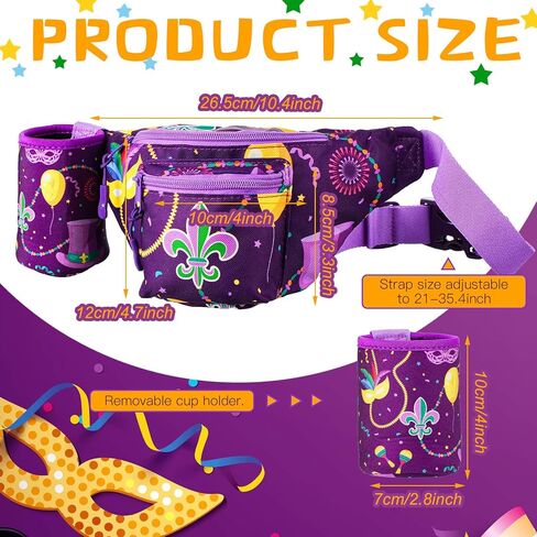 Reginary Mardi Gras Fanny Pack with Drink Holder Waist Bag for Men Women Purple Waist Pack Carnival Accessories Party Favor in Saudi Arabia