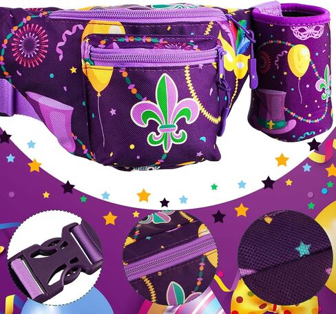 Reginary Mardi Gras Fanny Pack with Drink Holder Waist Bag for Men Women Purple Waist Pack Carnival Accessories Party Favor in Saudi Arabia