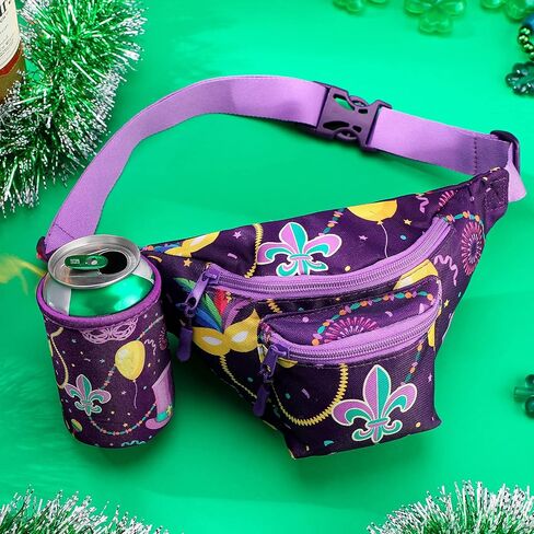 Reginary Mardi Gras Fanny Pack with Drink Holder Waist Bag for Men Women Purple Waist Pack Carnival Accessories Party Favor in Saudi Arabia