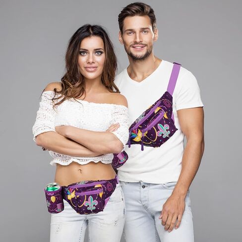Reginary Mardi Gras Fanny Pack with Drink Holder Waist Bag for Men Women Purple Waist Pack Carnival Accessories Party Favor in Saudi Arabia
