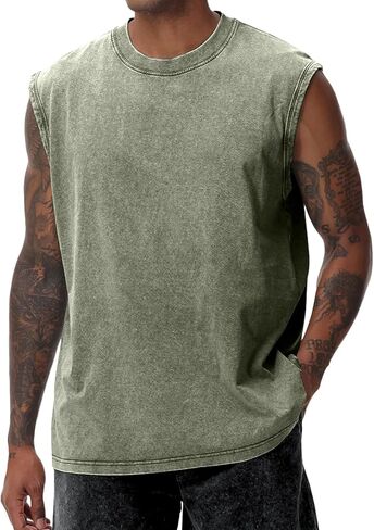 PAODIKUAI Men's Workout Tank Tops - Sleeveless Crew Neck Casual Gym Washed T Shirt Breathable Loose Fit in Saudi Arabia