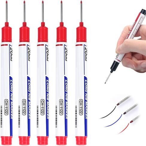 Upgrade Long Head Deep Hole Marker Pens, 20mm Quick-dry Waterproof Long Nib Permanent Markers, Construction Marking Tool, Carpenter Ink Marker Pens Metal Marking Pen (5 color) in Kuwait