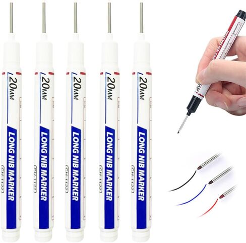 Upgrade Long Head Deep Hole Marker Pens, 20mm Quick-dry Waterproof Long Nib Permanent Markers, Construction Marking Tool, Carpenter Ink Marker Pens Metal Marking Pen (5 color) in Kuwait