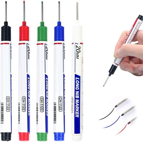 Upgrade Long Head Deep Hole Marker Pens, 20mm Quick-dry Waterproof Long Nib Permanent Markers, Construction Marking Tool, Carpenter Ink Marker Pens Metal Marking Pen (5 color) in Kuwait