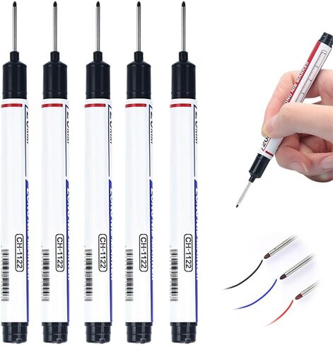 Upgrade Long Head Deep Hole Marker Pens, 20mm Quick-dry Waterproof Long Nib Permanent Markers, Construction Marking Tool, Carpenter Ink Marker Pens Metal Marking Pen (5 color) in Kuwait