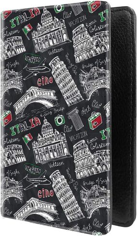 محفظة سفر من جلد البولي يوريثان لحامل جواز السفر مع غطاء بطاقة حجب RFID بنمط فريد (رمز إيطاليا على طراز السبورة مع برج بيزا المائل £ in Kuwait
