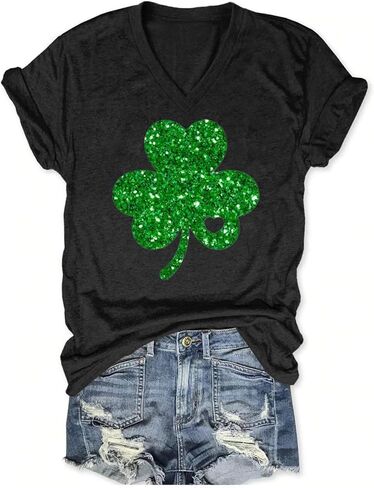 Butovek Womens St Patricks Day V Neck Shirt Funny Lucky Irish Shamrock Graphic Short Sleeve Tops Casual Spring Tees in Saudi Arabia