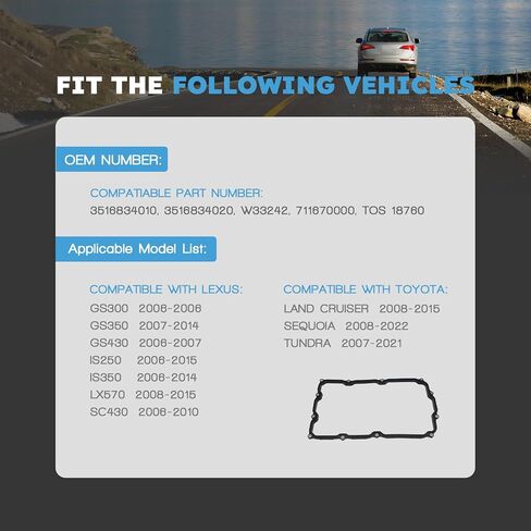 حشية وعاء زيت ناقل الحركة متوافقة مع Lexus Gs300 Gs350 Gs430 Is250 Is350 Lx570 Sc430 2006-2015 بديل لسيارة Toyota Land Cruiser Sequoia Tundra 2008-2022 استبدال # TOS18760 in Saudi Arabia