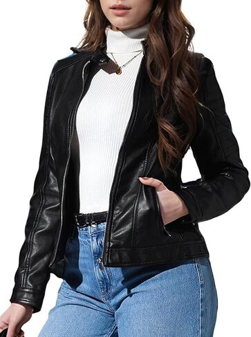 Women's Faux Leather Jacket Spring Motorcycle Biker Clothes Outfits Short Fashion PU Slim Coat in Saudi Arabia