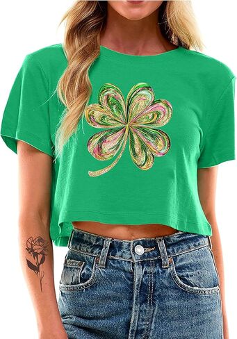 St Patricks Day Shirt Women Crop: Sexy Saint Patricks Day Crop Tops Funny Shamrock Tshirt Irish Graphic Tee in Saudi Arabia