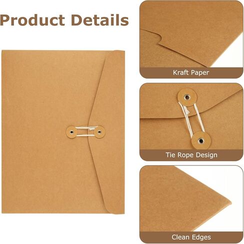 25 PCS Horizontal Kraft Paper String Envelope File Folder a4 String Tie Closure Paper Pocket Folders Kraft Project Pocket with String a4 Top Secret Folder for Office, Letter, File in Saudi Arabia