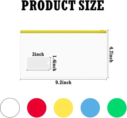 Haploon 200 Pcs Zipper Plastic Envelopes Bulk, Clear Poly Zip Envelope with Label Pocket, Reusable Clear Pencil Bags for Cash File Document, A6 Size, 5 Colors (9.2 x 4.7 Inch) in Saudi Arabia