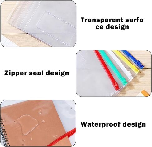 Haploon 200 Pcs Zipper Plastic Envelopes Bulk, Clear Poly Zip Envelope with Label Pocket, Reusable Clear Pencil Bags for Cash File Document, A6 Size, 5 Colors (9.2 x 4.7 Inch) in Saudi Arabia