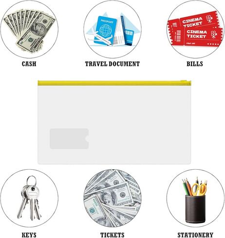Haploon 200 Pcs Zipper Plastic Envelopes Bulk, Clear Poly Zip Envelope with Label Pocket, Reusable Clear Pencil Bags for Cash File Document, A6 Size, 5 Colors (9.2 x 4.7 Inch) in Saudi Arabia