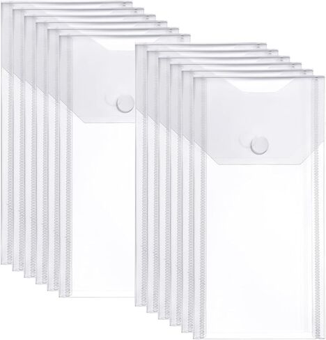 10 Pack Clear Plastic Envelopes Receipt Stickers Storage Holder Hook Loop Closure Document Folders Reusable Waterproof Clear Envelope Pouch for Receipt Cash Office Supplies Organization in Saudi Arabia