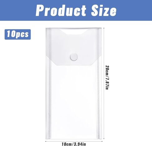 10 Pack Clear Plastic Envelopes Receipt Stickers Storage Holder Hook Loop Closure Document Folders Reusable Waterproof Clear Envelope Pouch for Receipt Cash Office Supplies Organization in Saudi Arabia