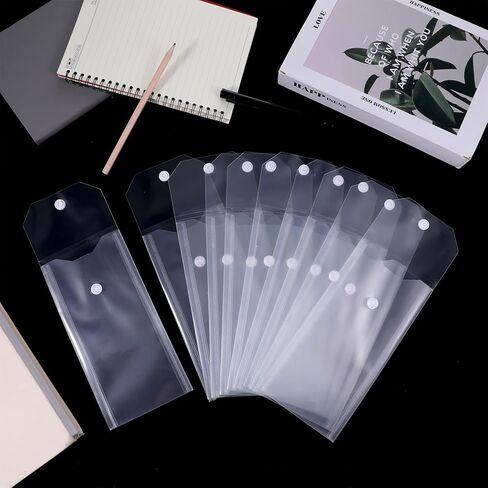 10 Pack Clear Plastic Envelopes Receipt Stickers Storage Holder Hook Loop Closure Document Folders Reusable Waterproof Clear Envelope Pouch for Receipt Cash Office Supplies Organization in Saudi Arabia