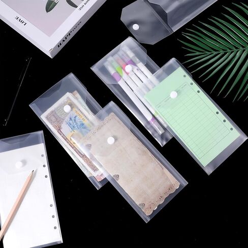 10 Pack Clear Plastic Envelopes Receipt Stickers Storage Holder Hook Loop Closure Document Folders Reusable Waterproof Clear Envelope Pouch for Receipt Cash Office Supplies Organization in Saudi Arabia