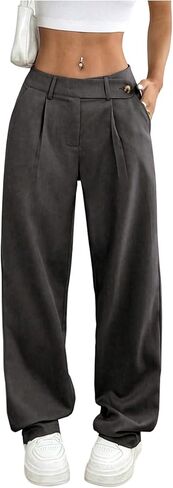 GORGLITTER Women's Pleated Wide Leg Dress Pants Baggy Button Fly Suit Pants Dressy Trousers with Pockets in Saudi Arabia