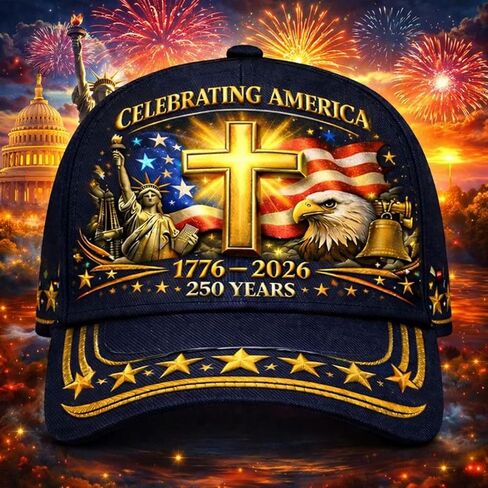 250th الذكرى الوطنية قبعة العلم الأمريكي النسر والصليب طباعة قبعة بيسبول 1776-2026 الحرية قابل للتعديل قبعة الرجال النساء in Saudi Arabia