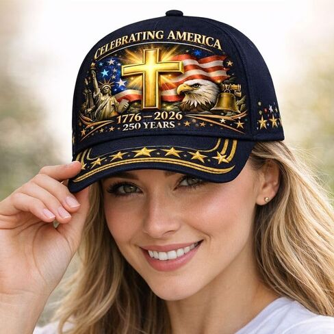 250th الذكرى الوطنية قبعة العلم الأمريكي النسر والصليب طباعة قبعة بيسبول 1776-2026 الحرية قابل للتعديل قبعة الرجال النساء in Saudi Arabia