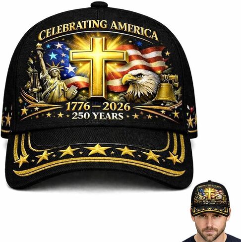 250th الذكرى الوطنية قبعة العلم الأمريكي النسر والصليب طباعة قبعة بيسبول 1776-2026 الحرية قابل للتعديل قبعة الرجال النساء in Saudi Arabia