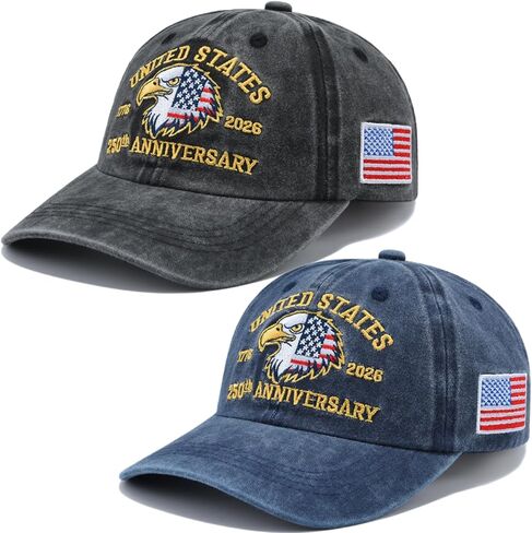 2 PCS 250th Anniversary USA Hat, United States 250 Year American Anniversary Baseball Cap 1776-2026 American Eagles Patriotic Embroidered Hats for Men Women Black in Saudi Arabia