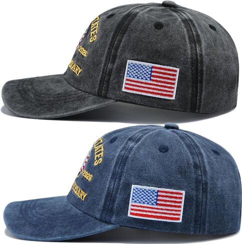 2 PCS 250th Anniversary USA Hat, United States 250 Year American Anniversary Baseball Cap 1776-2026 American Eagles Patriotic Embroidered Hats for Men Women Black in Saudi Arabia