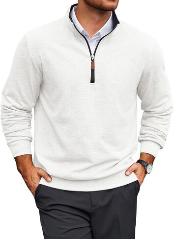 Mens Quarter Zip Pullover Mock Neck Long Sleeve Sweatshirts Casual Cotton Lightweight Golf Shirts in Saudi Arabia