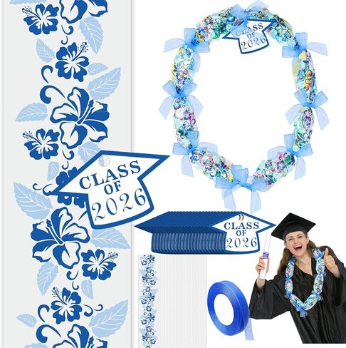 Junkin 24 Set Candy Lei Tubing Graduation Candy Lei Making Kit Class of 2025 Hawaiian Lei Bags Congrats Grad Lei Long Lei Ribbons Dessert Filler for Party Graduate Gifts(Multicolor) in Saudi Arabia