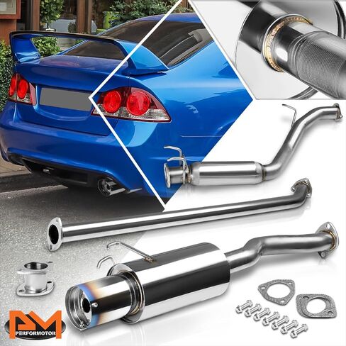 PM PERFORMOTOR 4" Burnt Tip Muffler Stainless Catback Exhaust Compatible with 06-11 Honda Civic EX/LX/DX in Saudi Arabia