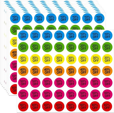 10 to 60 Percent Off Sticker, Circle Discount Sticker for Retail Store Shops, Small Circle Sale Stickers for Clearance, Yard Sales, Supermarkets, and Warehouses(7/8",560PCS) in Kuwait