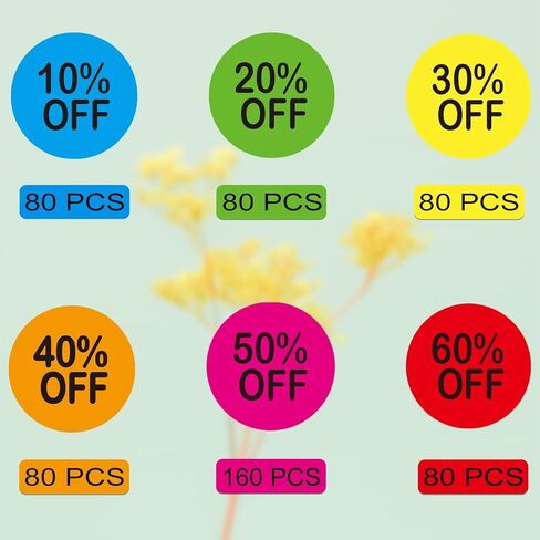 10 to 60 Percent Off Sticker, Circle Discount Sticker for Retail Store Shops, Small Circle Sale Stickers for Clearance, Yard Sales, Supermarkets, and Warehouses(7/8",560PCS) in Kuwait