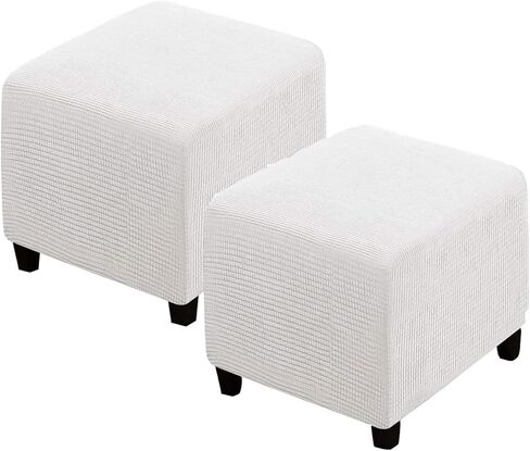 2 Pieces Extra Large 40x40 Inch Ottoman Slipcover Square Small Ottoman Cover Stretch Storage Ottoman Cover Footrest Foot Stool Cover Furniture Protector (Size : White) in Saudi Arabia