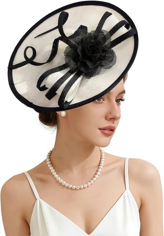 Unpifolov قطع زينة القبعات الأنيقة للنساء زهرة شبكة الريش الزفاف كوكتيل العروس عقال لديربي قبعة حفلة الشاي in Kuwait