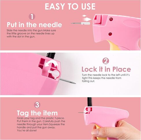 مسدس غرز للملابس - مسدس غرز محمول مثبت سريع للملابس - مجموعة خياطة صغيرة مسدس وضع العلامات الدقيقة - يتضمن 6 إبر و1000 مشبك أسود و1000 مشبك أبيض (وردي-أصفر) in Kuwait